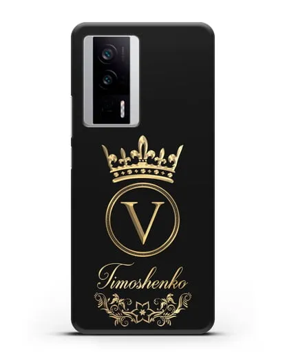 Чехол с фамилией и монограммой, короной и вензелями с золотым рисунком силиконовый для Xiaomi Poco F5 Pro
