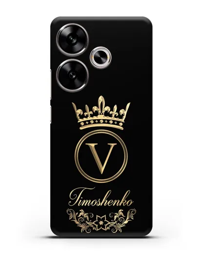 Чехол с фамилией и монограммой, короной и вензелями с золотым рисунком силиконовый для Xiaomi Poco F6
