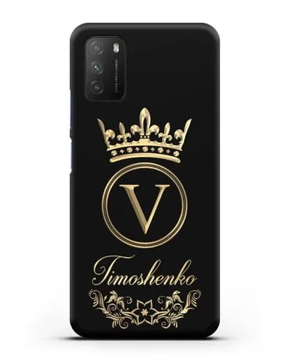 Чехол с фамилией и монограммой, короной и вензелями с золотым рисунком силиконовый для Xiaomi Poco M3