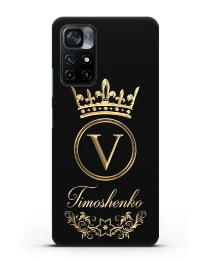 Чехол с фамилией и монограммой, короной и вензелями с золотым рисунком силиконовый для Xiaomi Poco M4 Pro 5G