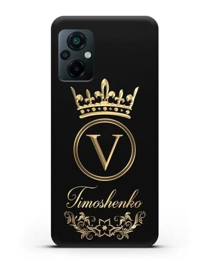 Чехол с фамилией и монограммой, короной и вензелями с золотым рисунком силиконовый для Xiaomi Poco M5