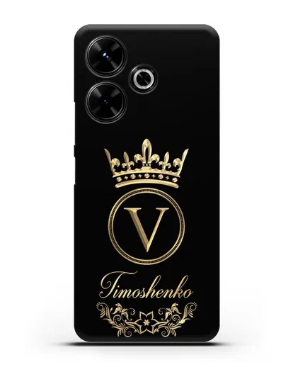 Чехол с фамилией и монограммой, короной и вензелями с золотым рисунком силиконовый для Xiaomi Poco M6
