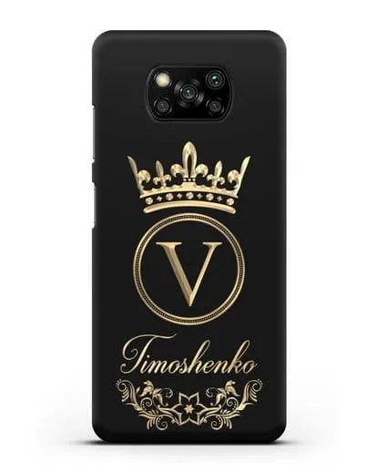 Чехол с фамилией и монограммой, короной и вензелями с золотым рисунком силиконовый для Xiaomi Poco X3