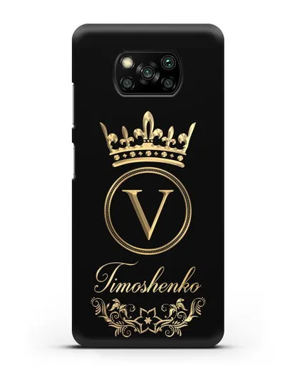 Чехол с фамилией и монограммой, короной и вензелями с золотым рисунком силиконовый для Xiaomi Poco X3 Pro