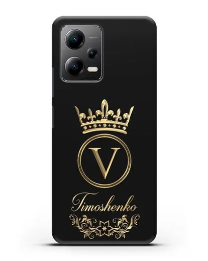 Чехол с фамилией и монограммой, короной и вензелями с золотым рисунком силиконовый для Xiaomi Poco X5