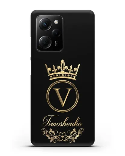 Чехол с фамилией и монограммой, короной и вензелями с золотым рисунком силиконовый для Xiaomi Poco X5 Pro