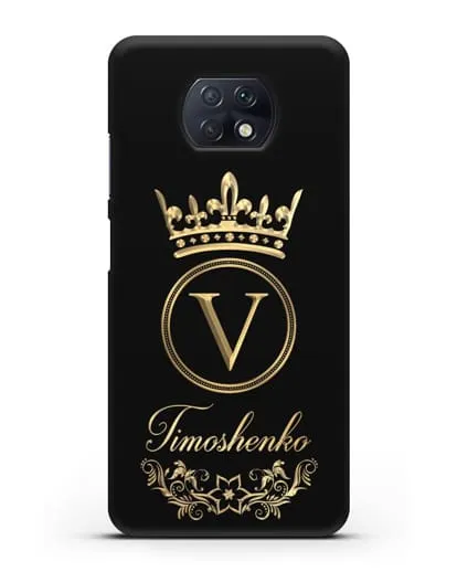 Чехол с фамилией и монограммой, короной и вензелями с золотым рисунком силиконовый для Xiaomi Redmi Note 9T