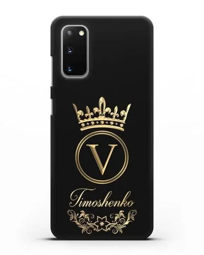 Чехол с фамилией и монограммой, короной и вензелями с золотым рисунком силиконовый для Samsung Galaxy S20 [SM-G980F]