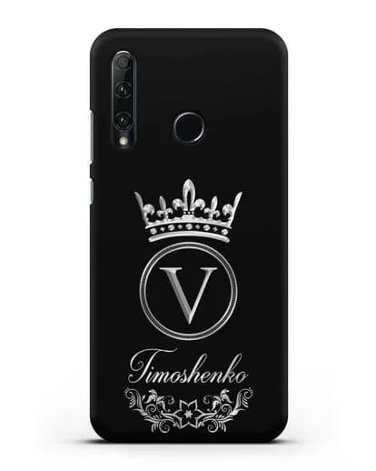 Чехол с фамилией и монограммой, короной и вензелями с серебряным рисунком силиконовый для Honor 20e
