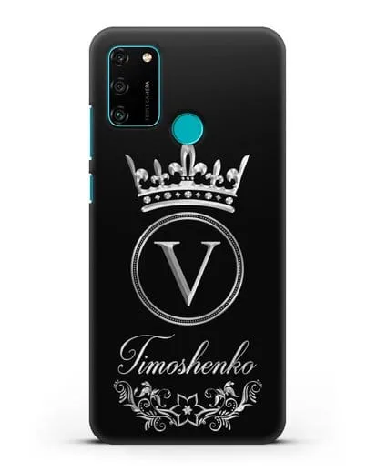 Чехол с фамилией и монограммой, короной и вензелями с серебряным рисунком силиконовый для Honor 9A