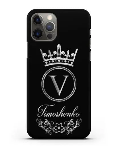 Чехол с фамилией и монограммой, короной и вензелями с серебряным рисунком силиконовый для iPhone 12 Pro