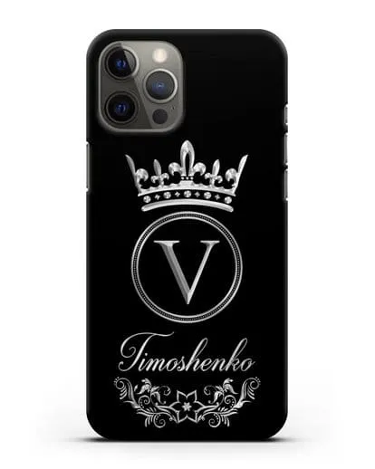 Чехол с фамилией и монограммой, короной и вензелями с серебряным рисунком силиконовый для iPhone 12 Pro Max