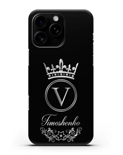 Чехол с фамилией и монограммой, короной и вензелями с серебряным рисунком силиконовый для iPhone 16 Pro Max