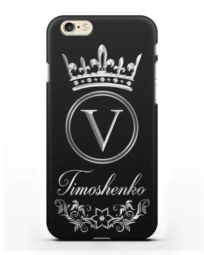 Чехол с фамилией и монограммой, короной и вензелями с серебряным рисунком силиконовый для iPhone 6s