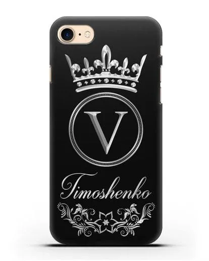 Чехол с фамилией и монограммой, короной и вензелями с серебряным рисунком силиконовый для iPhone 7