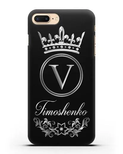 Чехол с фамилией и монограммой, короной и вензелями с серебряным рисунком силиконовый для iPhone 8 Plus