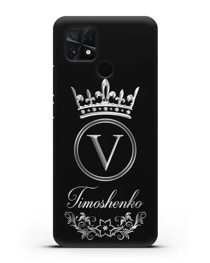 Чехол с фамилией и монограммой, короной и вензелями с серебряным рисунком силиконовый для Xiaomi Poco C40