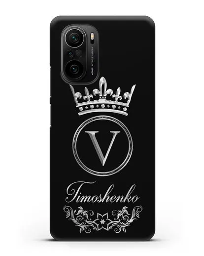 Чехол с фамилией и монограммой, короной и вензелями с серебряным рисунком силиконовый для Xiaomi Poco F3 Pro