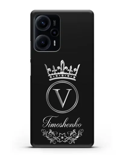 Чехол с фамилией и монограммой, короной и вензелями с серебряным рисунком силиконовый для Xiaomi Poco F5