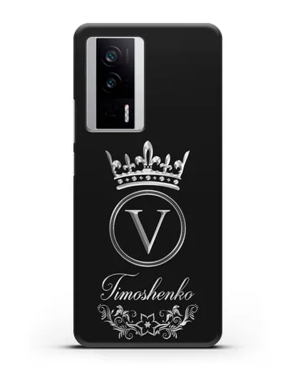 Чехол с фамилией и монограммой, короной и вензелями с серебряным рисунком силиконовый для Xiaomi Poco F5 Pro
