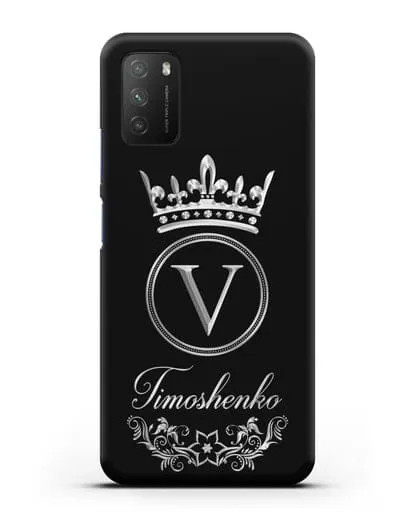 Чехол с фамилией и монограммой, короной и вензелями с серебряным рисунком силиконовый для Xiaomi Poco M3