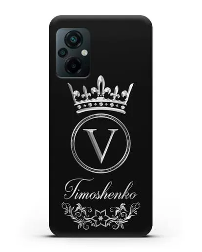 Чехол с фамилией и монограммой, короной и вензелями с серебряным рисунком силиконовый для Xiaomi Poco M5