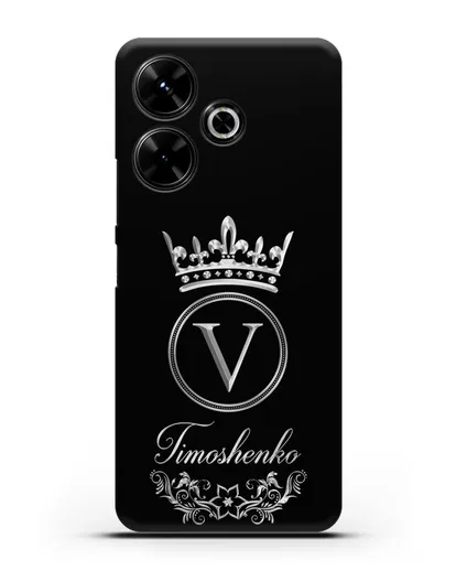 Чехол с фамилией и монограммой, короной и вензелями с серебряным рисунком силиконовый для Xiaomi Poco M6