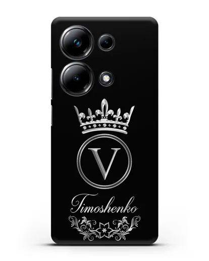 Чехол с фамилией и монограммой, короной и вензелями с серебряным рисунком силиконовый для Xiaomi Poco M6 Pro