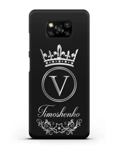 Чехол с фамилией и монограммой, короной и вензелями с серебряным рисунком силиконовый для Xiaomi Poco X3