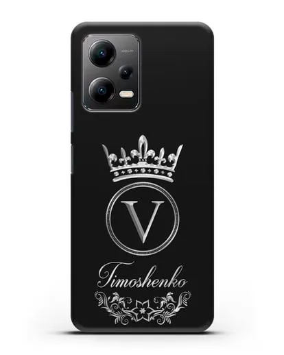 Чехол с фамилией и монограммой, короной и вензелями с серебряным рисунком силиконовый для Xiaomi Poco X5