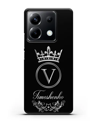 Чехол с фамилией и монограммой, короной и вензелями с серебряным рисунком силиконовый для Xiaomi Poco X6