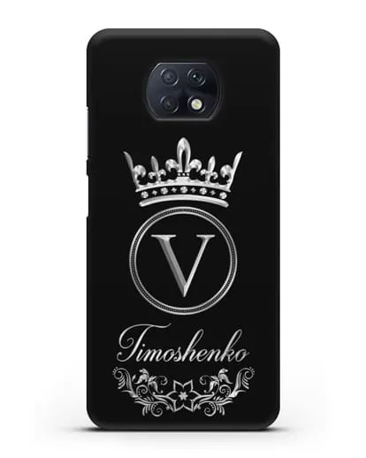 Чехол с фамилией и монограммой, короной и вензелями с серебряным рисунком силиконовый для Xiaomi Redmi Note 9T