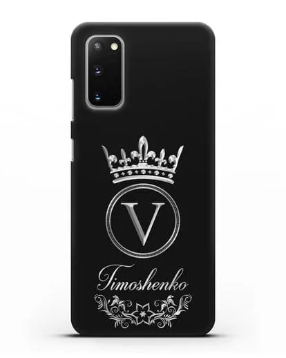 Чехол с фамилией и монограммой, короной и вензелями с серебряным рисунком силиконовый для Samsung Galaxy S20 [SM-G980F]