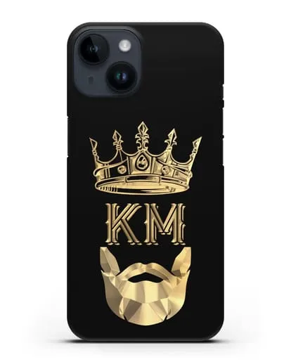 Чехол с короной и инициалами для мужчины с золотым рисунком силиконовый для iPhone 14