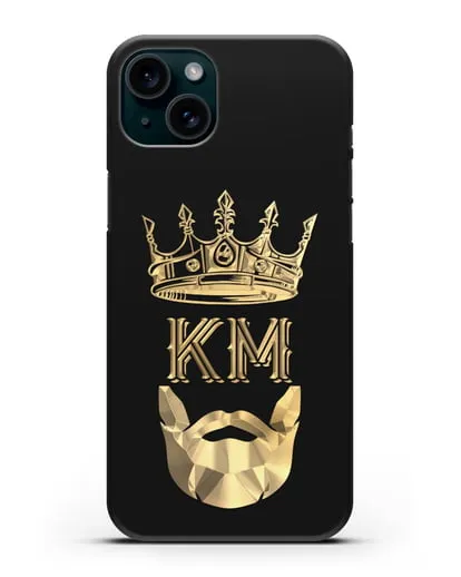 Чехол с короной и инициалами для мужчины с золотым рисунком силиконовый для iPhone 15 Plus