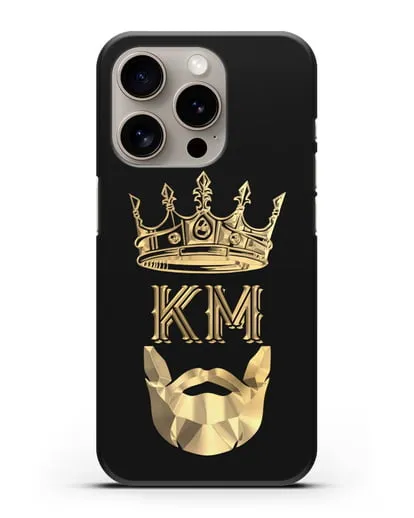 Чехол с короной и инициалами для мужчины с золотым рисунком силиконовый для iPhone 15 Pro