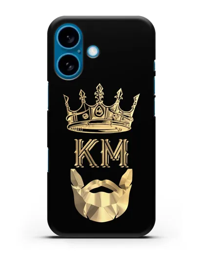 Чехол с короной и инициалами для мужчины с золотым рисунком силиконовый для iPhone 16