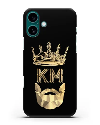 Чехол с короной и инициалами для мужчины с золотым рисунком силиконовый для iPhone 16 Plus