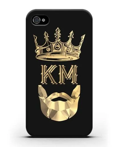 Чехол с короной и инициалами для мужчины с золотым рисунком силиконовый для iPhone 4/4s