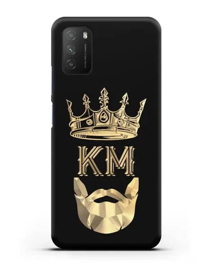 Чехол с короной и инициалами для мужчины с золотым рисунком силиконовый для Xiaomi Poco M3