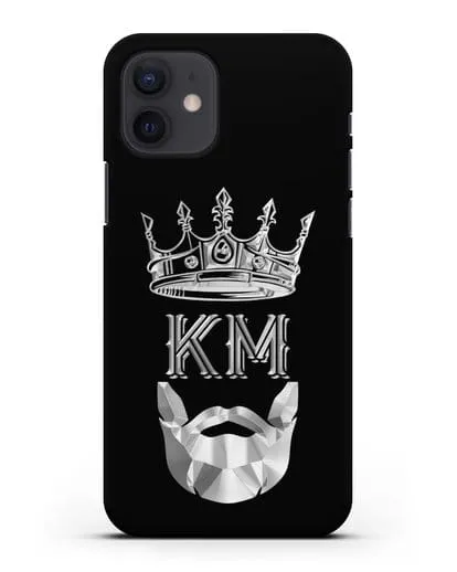 Чехол с короной и инициалами для мужчины с серебряным рисунком силиконовый для iPhone 12