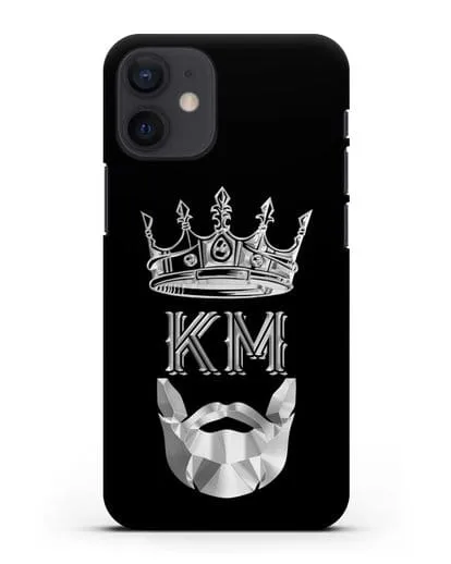 Чехол с короной и инициалами для мужчины с серебряным рисунком силиконовый для iPhone 12 mini