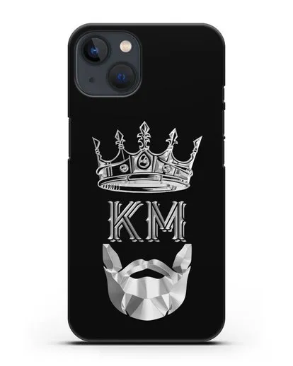 Чехол с короной и инициалами для мужчины с серебряным рисунком силиконовый для iPhone 13 Mini