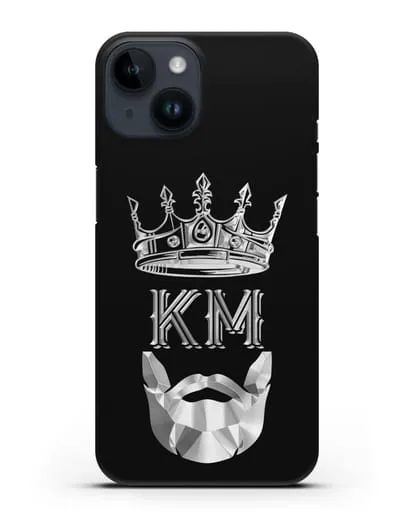 Чехол с короной и инициалами для мужчины с серебряным рисунком силиконовый для iPhone 14