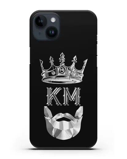 Чехол с короной и инициалами для мужчины с серебряным рисунком силиконовый для iPhone 14 Plus