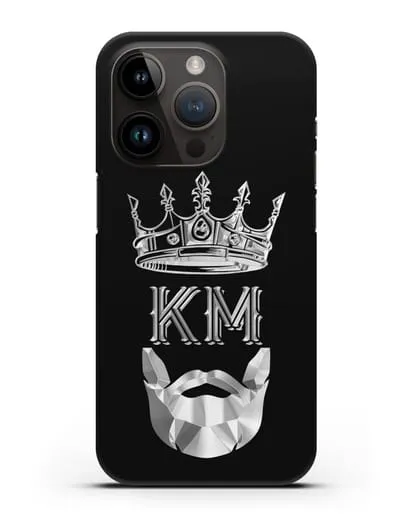 Чехол с короной и инициалами для мужчины с серебряным рисунком силиконовый для iPhone 14 Pro
