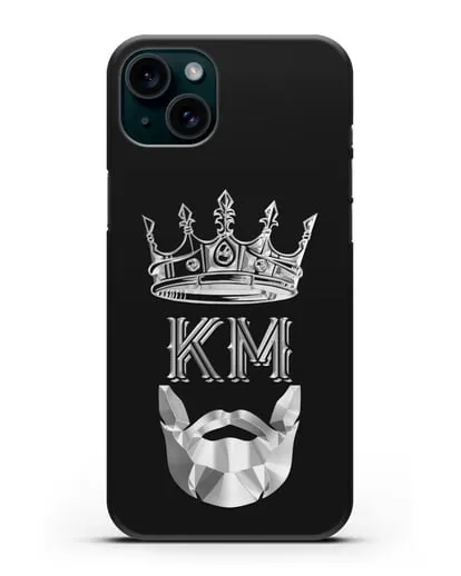 Чехол с короной и инициалами для мужчины с серебряным рисунком силиконовый для iPhone 15 Plus