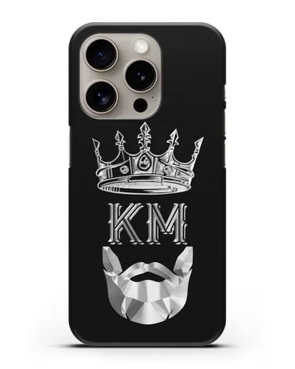 Чехол с короной и инициалами для мужчины с серебряным рисунком силиконовый для iPhone 15 Pro