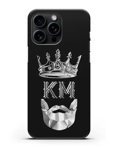 Чехол с короной и инициалами для мужчины с серебряным рисунком силиконовый для iPhone 15 Pro Max