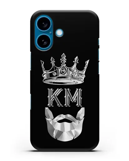 Чехол с короной и инициалами для мужчины с серебряным рисунком силиконовый для iPhone 16